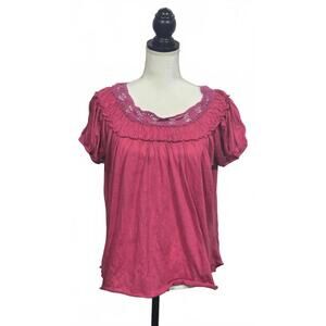 Pink Short Sleeve Women's Top with Lace Detail
